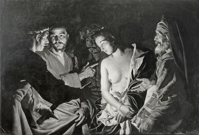 Anonimo — Stomer Matthias - sec. XVII - Cristo e l'adultera — insieme